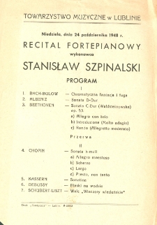 Towarzystwo Muzyczne w Lublinie, Recital Fortepianowy