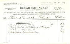 Zamówienie do księgarni Oscara Rothackera w Berlinie