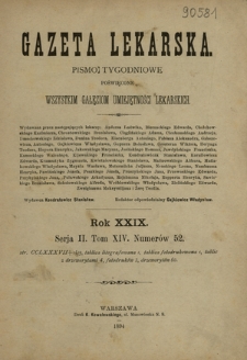 Gazeta Lekarska : pismo tygodniowe poświęcone wszystkim gałęziom umiejętności lekarskich 1894 ; spis treści rocznika XXIX