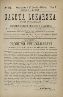 Gazeta Lekarska : pismo tygodniowe poświęcone wszystkim gałęziom umiejętności lekarskich 1885 Ser. II R. 20 T. 5 nr 51