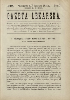 Gazeta Lekarska : pismo tygodniowe poświęcone wszystkim gałęziom umiejętności lekarskich 1881 Ser. II R. 16 T. 1 nr 25