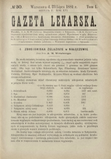 Gazeta Lekarska : pismo tygodniowe poświęcone wszystkim gałęziom umiejętności lekarskich 1881 Ser. II R. 16 T. 1 nr 30