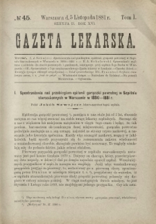 Gazeta Lekarska : pismo tygodniowe poświęcone wszystkim gałęziom umiejętności lekarskich 1881 Ser. II R. 16 T. 1 nr 45