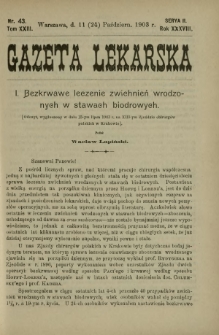 Gazeta Lekarska : pismo tygodniowe poświęcone wszystkim gałęziom umiejętności lekarskich 1903 Ser. II R. 38 T. 23 nr 43