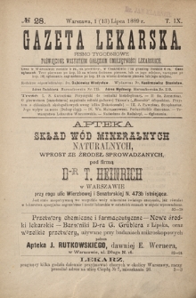 Gazeta Lekarska : pismo tygodniowe poświęcone wszystkim gałęziom umiejętności lekarskich 1889 Ser. II R. 24 T. 9 nr 28