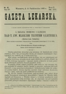 Gazeta Lekarska : pismo tygodniowe poświęcone wszystkim gałęziom umiejętności lekarskich 1895 Ser. II R. 30 T. 15 nr 41