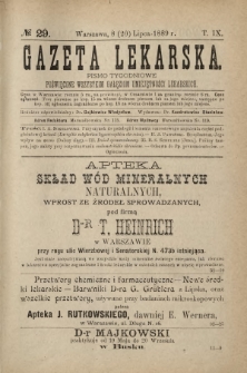 Gazeta Lekarska : pismo tygodniowe poświęcone wszystkim gałęziom umiejętności lekarskich 1889 Ser. II R. 24 T. 9 nr 29