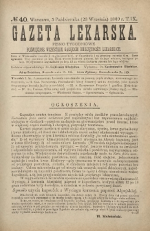 Gazeta Lekarska : pismo tygodniowe poświęcone wszystkim gałęziom umiejętności lekarskich 1889 Ser. II R. 24 T. 9 nr 40