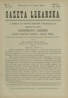 Gazeta Lekarska : pismo tygodniowe poświęcone wszystkim gałęziom umiejętności lekarskich 1896 Ser. II R. 31 T. 16 nr 7