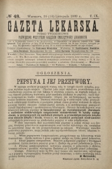 Gazeta Lekarska : pismo tygodniowe poświęcone wszystkim gałęziom umiejętności lekarskich 1889 Ser. II R. 24 T. 9 nr 48