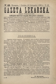 Gazeta Lekarska : pismo tygodniowe poświęcone wszystkim gałęziom umiejętności lekarskich 1889 Ser. II R. 24 T. 9 nr 49