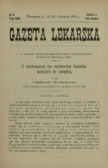 Gazeta Lekarska : pismo tygodniowe poświęcone wszystkim gałęziom umiejętności lekarskich 1905 Ser. II R. 40 T. 25 nr 4