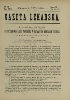 Gazeta Lekarska : pismo tygodniowe poświęcone wszystkim gałęziom umiejętności lekarskich 1898 Ser. II R. 33 T. 18 nr 10