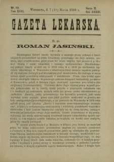 Gazeta Lekarska : pismo tygodniowe poświęcone wszystkim gałęziom umiejętności lekarskich 1898 Ser. II R. 33 T. 18 nr 12
