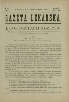 Gazeta Lekarska : pismo tygodniowe poświęcone wszystkim gałęziom umiejętności lekarskich 1896 Ser. II R. 31 T. 16 nr 47