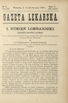 Gazeta Lekarska : pismo tygodniowe poświęcone wszystkim gałęziom umiejętności lekarskich 1899 Ser. II R. 34 T. 19 nr 4