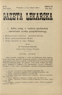 Gazeta Lekarska : pismo tygodniowe poświęcone wszystkim gałęziom umiejętności lekarskich 1906 Ser. II R. 41 T. 26 nr 31