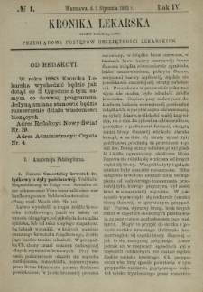 Kronika Lekarska : pismo poświęcone przeglądowi postępów umiejętności lekarskich 1883 R. 4 nr 1