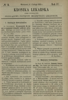 Kronika Lekarska : pismo poświęcone przeglądowi postępów umiejętności lekarskich 1883 R. 4 nr 3