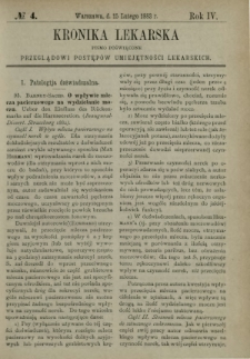 Kronika Lekarska : pismo poświęcone przeglądowi postępów umiejętności lekarskich 1883 R. 4 nr 4
