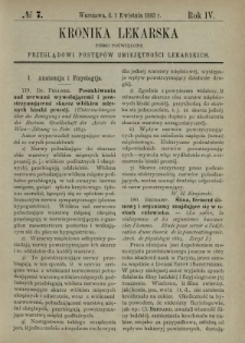 Kronika Lekarska : pismo poświęcone przeglądowi postępów umiejętności lekarskich 1883 R. 4 nr 7