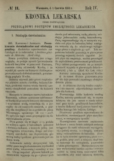 Kronika Lekarska : pismo poświęcone przeglądowi postępów umiejętności lekarskich 1883 R. 4 nr 11