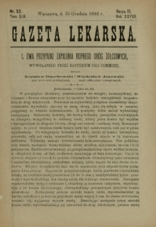 Gazeta Lekarska : pismo tygodniowe poświęcone wszystkim gałęziom umiejętności lekarskich 1893 Ser. II R. 28 T. 13 nr 52