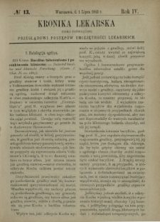 Kronika Lekarska : pismo poświęcone przeglądowi postępów umiejętności lekarskich 1883 R. 4 nr 13