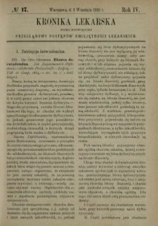 Kronika Lekarska : pismo poświęcone przeglądowi postępów umiejętności lekarskich 1883 R. 4 nr 17