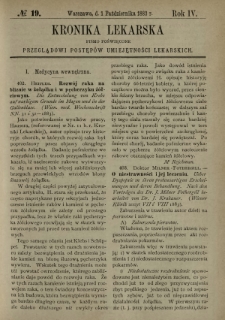 Kronika Lekarska : pismo poświęcone przeglądowi postępów umiejętności lekarskich 1883 R. 4 nr 19