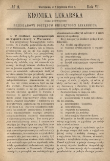 Kronika Lekarska : pismo poświęcone przeglądowi postępów umiejętności lekarskich 1885 R. 6 nr 1