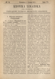 Kronika Lekarska : pismo poświęcone przeglądowi postępów umiejętności lekarskich 1885 R. 6 nr 3