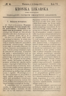 Kronika Lekarska : pismo poświęcone przeglądowi postępów umiejętności lekarskich 1885 R. 6 nr 4
