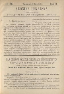 Kronika Lekarska : pismo poświęcone przeglądowi postępów umiejętności lekarskich 1885 R. 6 nr 10