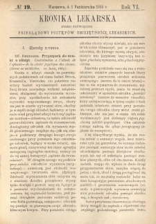Kronika Lekarska : pismo poświęcone przeglądowi postępów umiejętności lekarskich 1885 R. 6 nr 19
