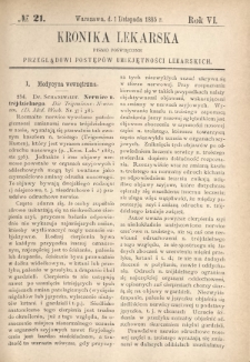 Kronika Lekarska : pismo poświęcone przeglądowi postępów umiejętności lekarskich 1885 R. 6 nr 21