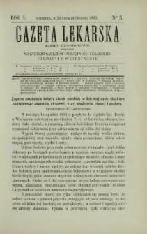 Gazeta Lekarska : pismo tygodniowe poświęcone wszystkim gałęziom umiejętności lekarskiej, farmacyi i weterynaryi 1866 R. 1 T. 1 nr 5