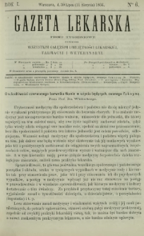 Gazeta Lekarska : pismo tygodniowe poświęcone wszystkim gałęziom umiejętności lekarskiej, farmacyi i weterynaryi 1866 R. 1 T. 1 nr 6