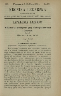 Kronika Lekarska : pismo poświęcone przeglądowi postępów umiejętności lekarskich 1888 R. 9 nr 3