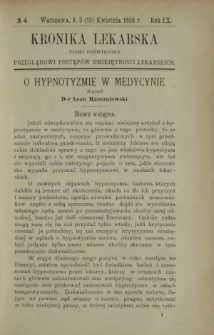 Kronika Lekarska : pismo poświęcone przeglądowi postępów umiejętności lekarskich 1888 R. 9 nr 4