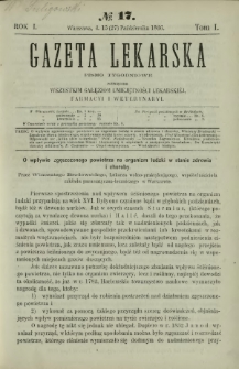Gazeta Lekarska : pismo tygodniowe poświęcone wszystkim gałęziom umiejętności lekarskiej, farmacyi i weterynaryi 1866 R. 1 T. 1 nr 17