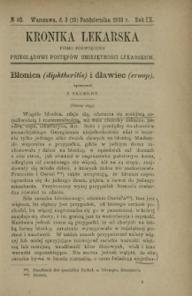 Kronika Lekarska : pismo poświęcone przeglądowi postępów umiejętności lekarskich 1888 R. 9 nr 10
