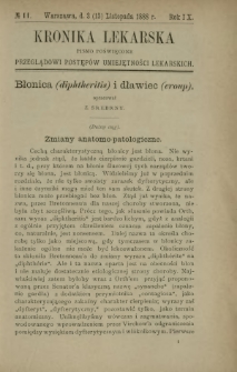 Kronika Lekarska : pismo poświęcone przeglądowi postępów umiejętności lekarskich 1888 R. 9 nr 11