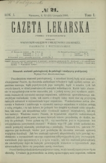 Gazeta Lekarska : pismo tygodniowe poświęcone wszystkim gałęziom umiejętności lekarskiej, farmacyi i weterynaryi 1866 R. 1 T. 1 nr 21
