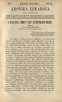 Kronika Lekarska : pismo poświęcone przeglądowi postępów umiejętności lekarskich 1890 R. 11 nr 2