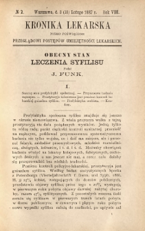 Kronika Lekarska : pismo poświęcone przeglądowi postępów umiejętności lekarskich 1887 R. 7 nr 2