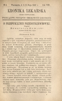 Kronika Lekarska : pismo poświęcone przeglądowi postępów umiejętności lekarskich 1887 R. 7 nr 5