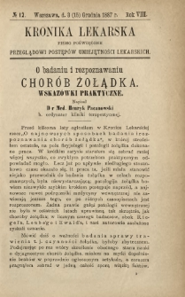 Kronika Lekarska : pismo poświęcone przeglądowi postępów umiejętności lekarskich 1887 R. 7 nr 12