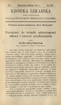 Kronika Lekarska : pismo poświęcone przeglądowi postępów umiejętności lekarskich 1891 R. 12 nr 1