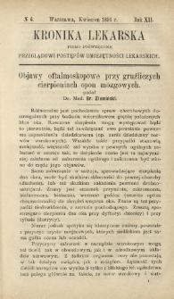 Kronika Lekarska : pismo poświęcone przeglądowi postępów umiejętności lekarskich 1891 R. 12 nr 4